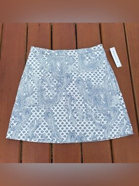 Margaret M White & Light Blue Paisley A Line Skirt